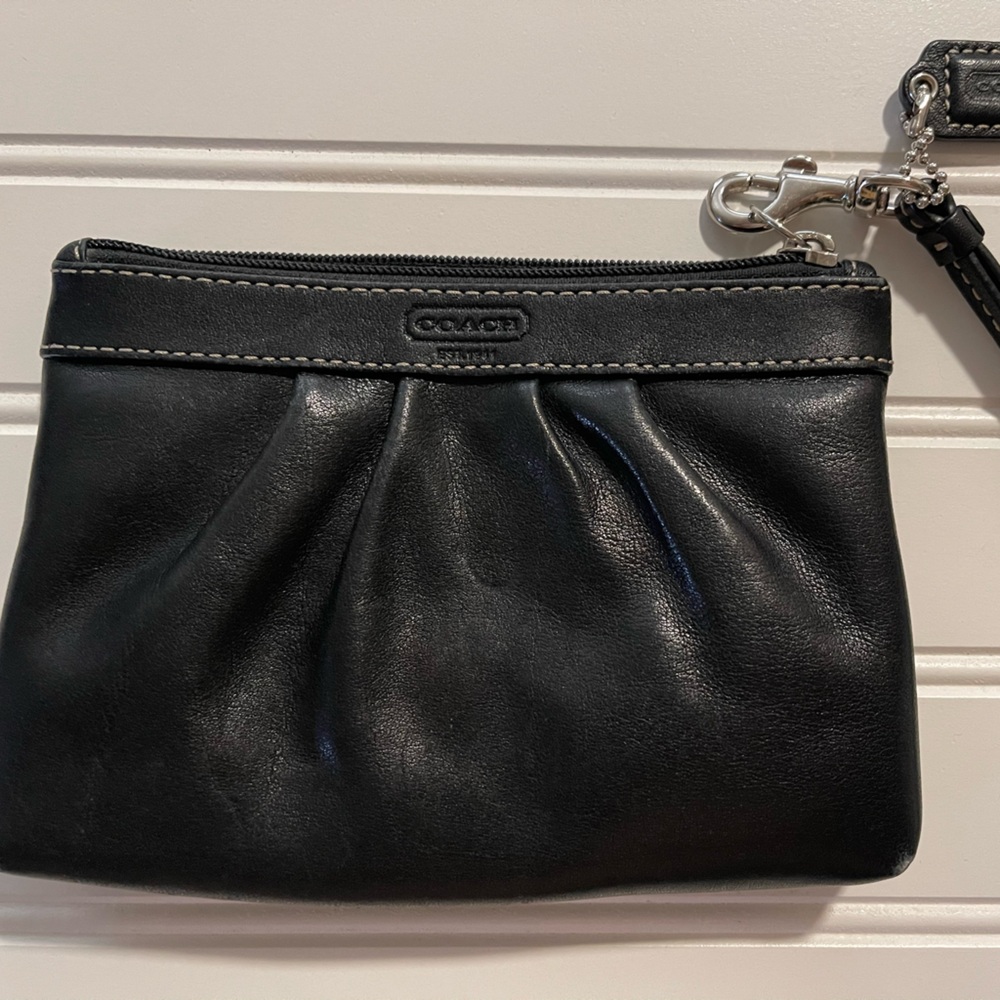 Coach Black Leather Pleated Wristlet